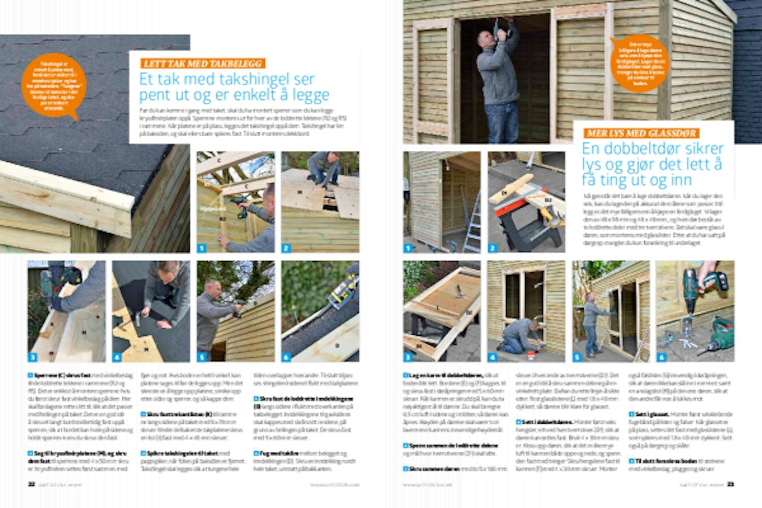 Utebod med tak av takshingels og dobbeltdør Bygge utebod med tak av takshingels og dobbeltdør